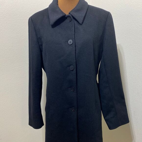 Anne Klein Women's 100% Wool Black Long Coat Size 8 Button Down - Picture 2 of 11